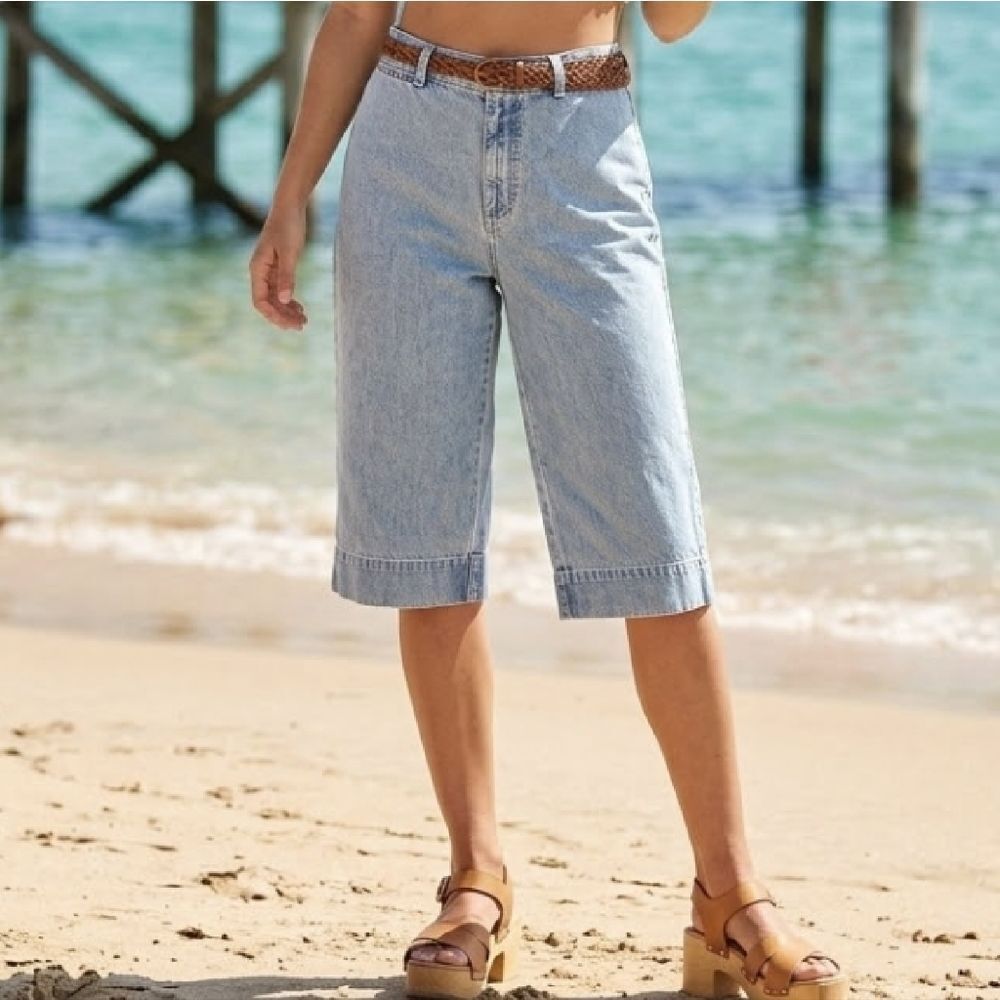 VTG 90s Light Stone Wash High Rise Mom Bermuda Jean Shorts Plus 14 Liz Claiborne
